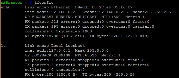 Output of the ifconfig command