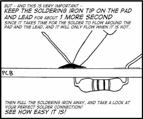 Keep the soldering iron on pad and lead for 1 second